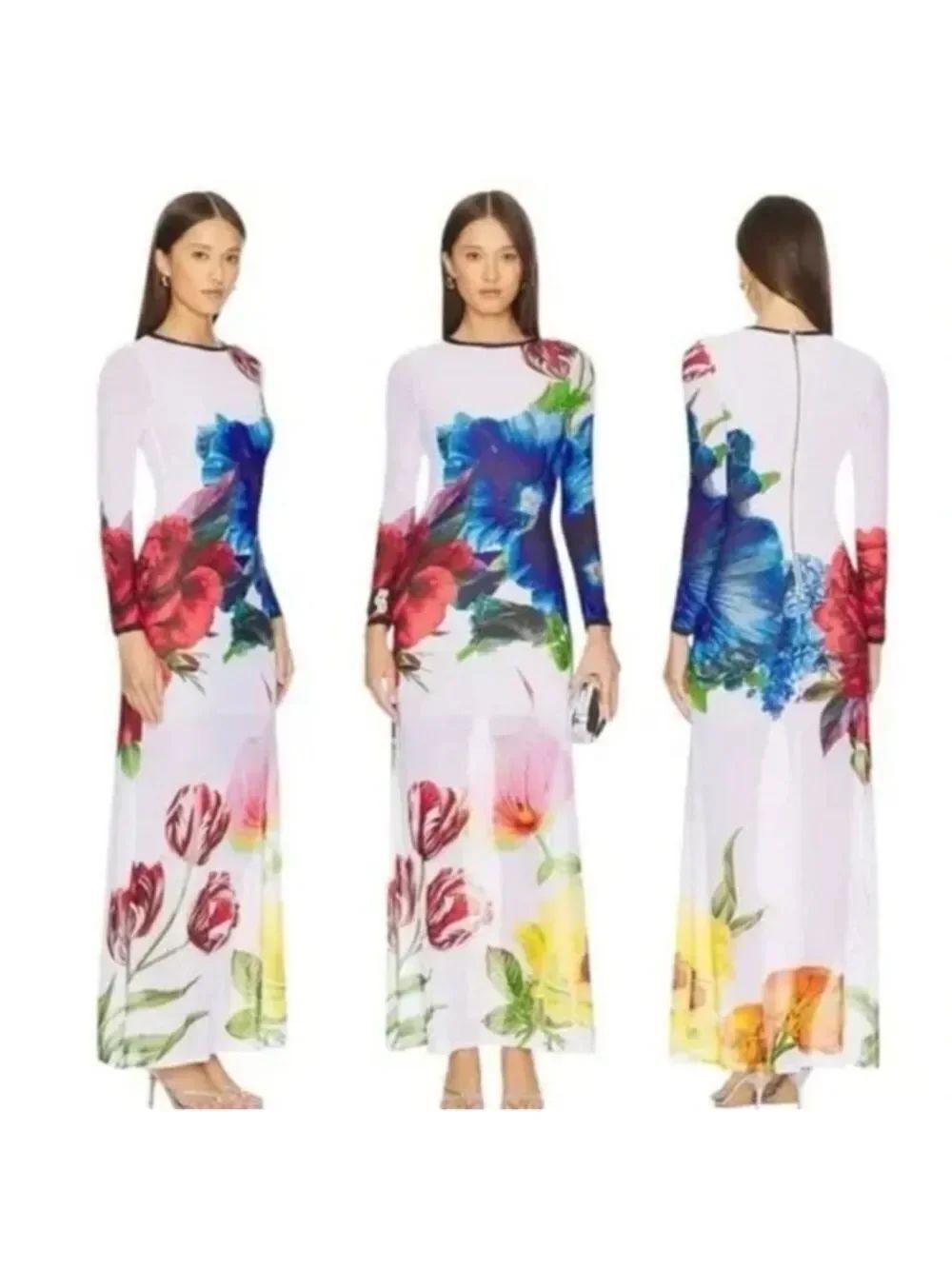Alice + Olivia Delora Le Parisien Long-Sleeve Maxi Dress - size 2